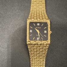 Benrus Wristwatch Black Dial Gold Tone Square Quartz Diamond Accent Tank