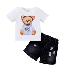 Vêtements Bébé Garçon Mignon Imprimé à Manches Courtes T-shirt Top et Déchiré
