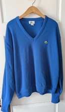 Vintage Lacoste Sweater Mens Extra Large Acrylic V-Neck Blue Alligator Logo USA