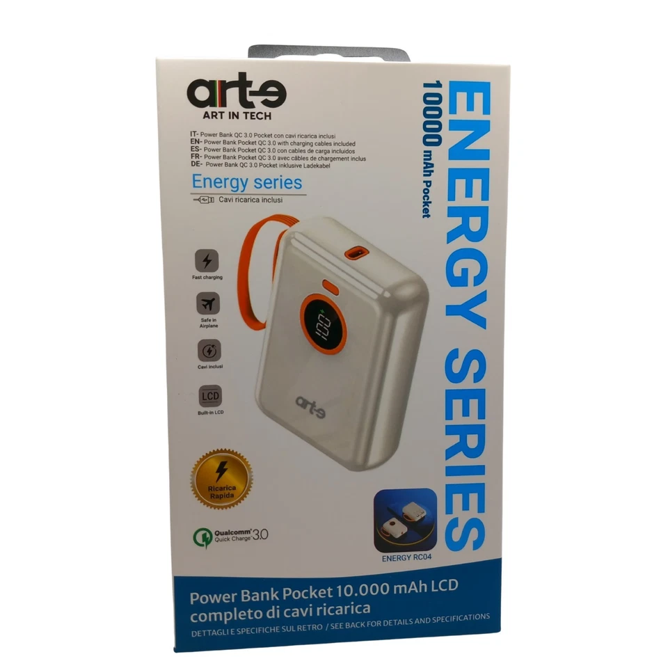 Power bank 10000mAh con cavi Inclusi Type-C USB-A ricarica rapida display LCD - Immagine 2 di 4