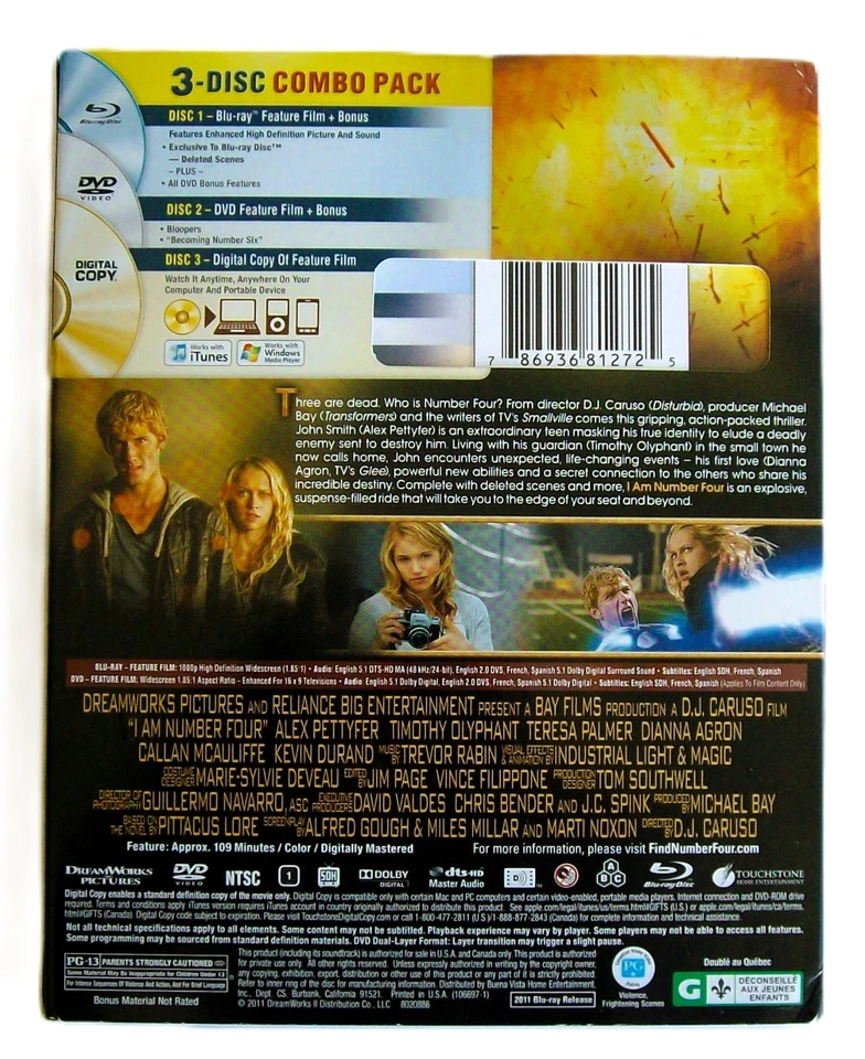 I Am Number Four (Blu-ray/ DVD, Combo, 2011, LN) Alex Pettyfer, Timothy Olyphant - Image 2 of 4