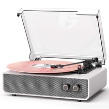 Vinyl Record Player with Upgraded Built-in Speakers, 3-Speed Belt-Driven Blue...