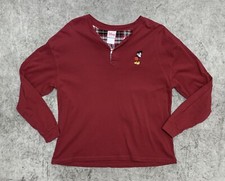 Vintage Disney Shirt Dark Red Mickey Mouse Henley Long Sleeve Sz XL Cotton
