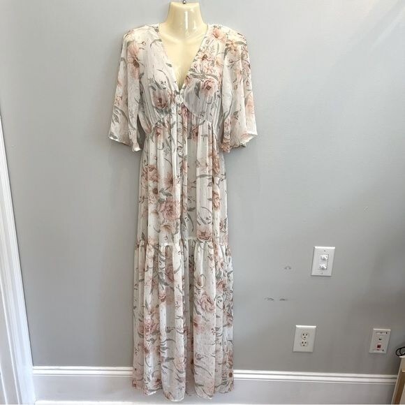 chinese dress ladies Beyond Moments Maxi Dress Off White/Dusty Blue / S