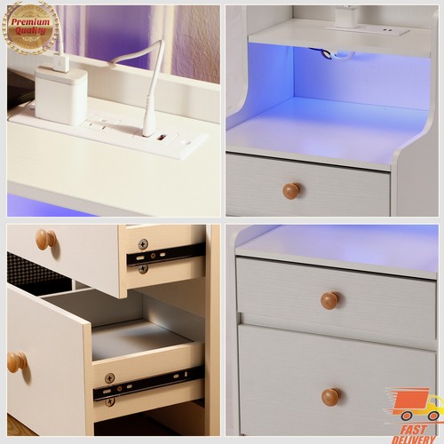 2PCS Modern Bedside Table Nightstand Sofa Beside Table Drawer Chest W/ 2 Drawers - Picture 6 of 12