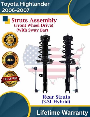 OE Rear Struts W/Sway Bars For 2006-2007 Toyota Highlander 3.3L Hybrid 2WD