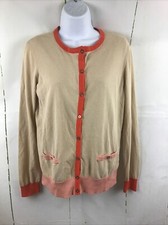 Jones New York Signature Tan/Coral Trim Button Cardigan W/Coordinating  Tank Med