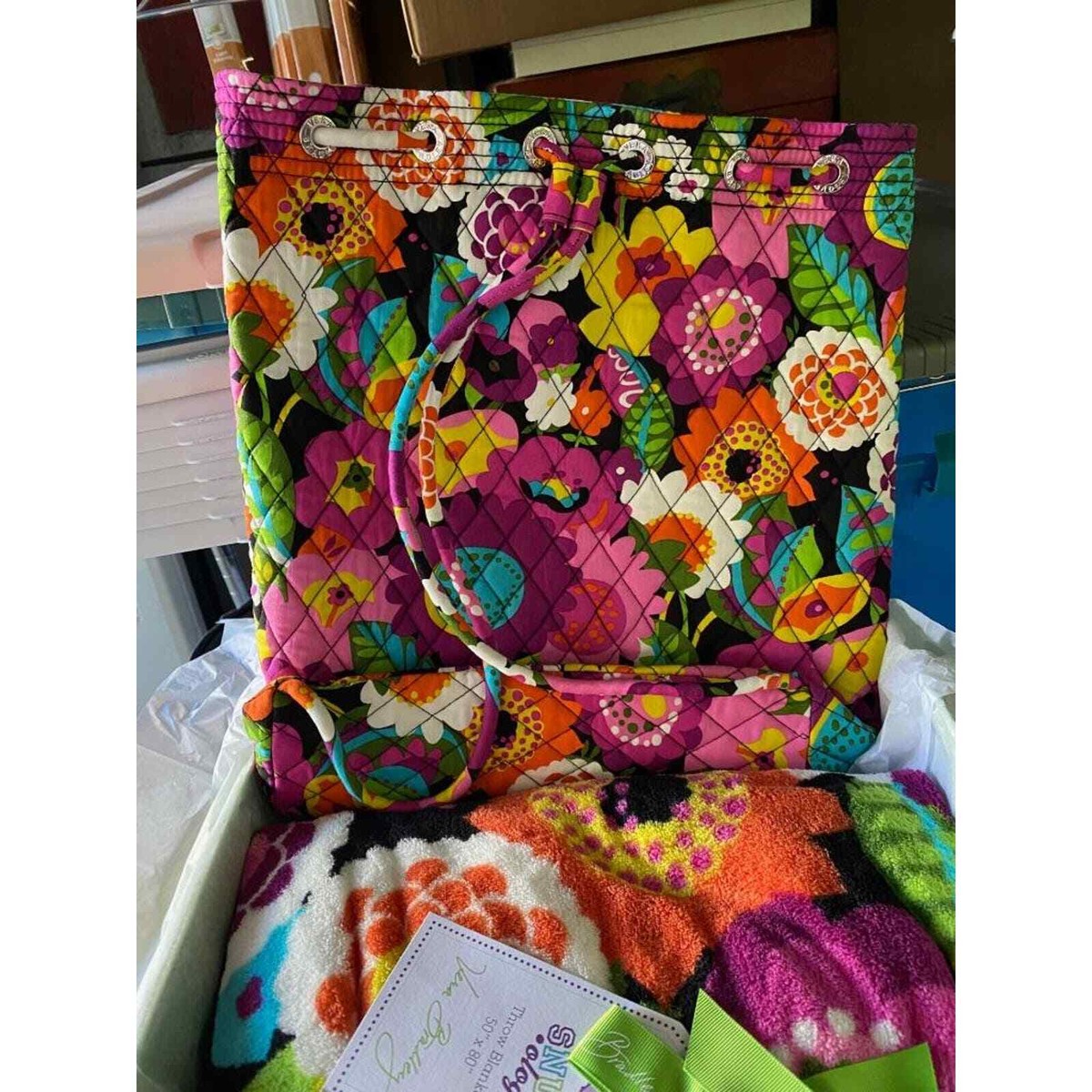 Vera Bradley Va Va Bloom Back Sack Throw Blanket 50