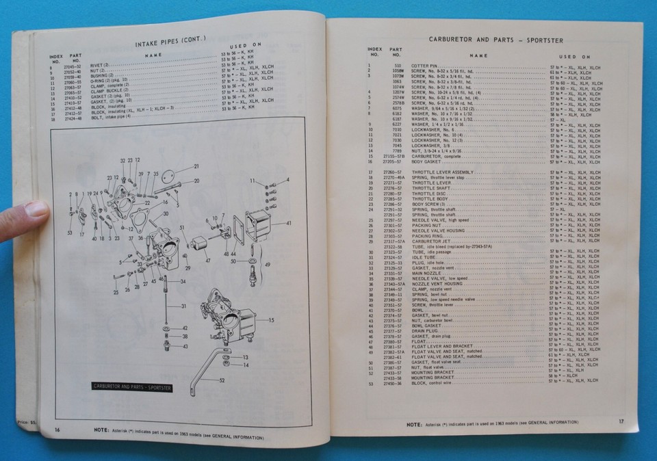 Original 1953 1963 Harley Motorcycle Parts Catalog XL XLH XLCH