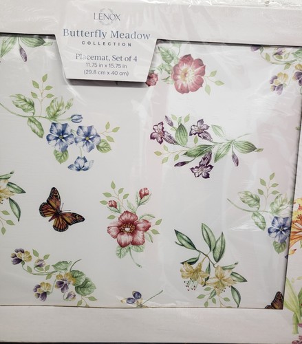 Set of 4 Hard Placemats With Cork Back (12" x 16") BUTTERFLIES & FLOWERS, Lenox - Picture 4 of 12