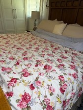 Vtg LRL Queen cotton Comforter Floral Peony Gingham Reversible Cottage Core read