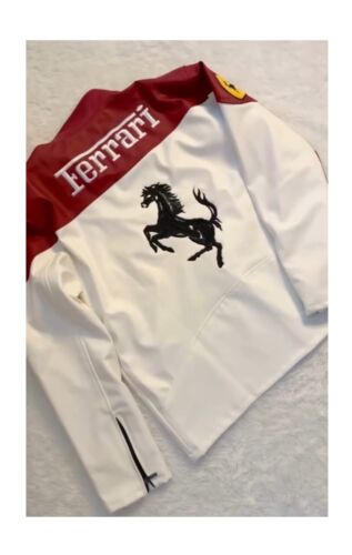 Ferrari Racing Leather Jacket Vintage Streetwear Embroidered Jacket - Picture 2 of 6