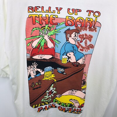 VTG 90 s Tricky Dicks Belly Up To The Bar T Shirt XL Single Stitch USA Two Soded