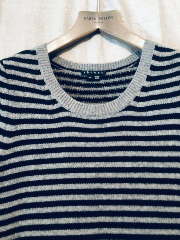Mini suéter a rayas de cachemir negro gris THEORY para mujer talla S/P pequeño Foto 2 de 4
