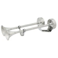 24 Volt 18-1/2 Inch Stainless Steel Dual Trumpet Electric Boat Horn - 123 db
