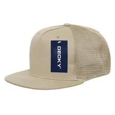 Decky Trucker Cap - Khaki 5 Panel Flat Bill 1040-KHA New With Tags
