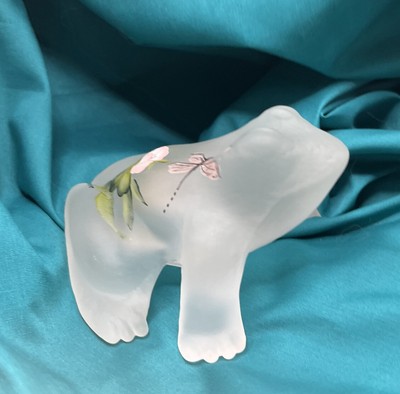 Cute Frog Toad Figurine Glass Light Frosted Sitting   Very Lovely Handpainted