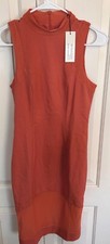Rust Orange Bodycon Dress Sleeveless Design With Sheer Trim On Bottom Size 6 NWT