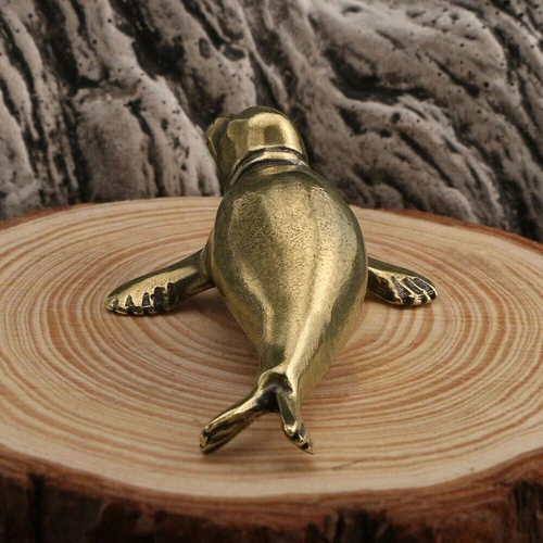 Solid Brass Seal Statue Ornament Animal Statues Toys Tabletop Decorations New~ - Picture 4 of 6