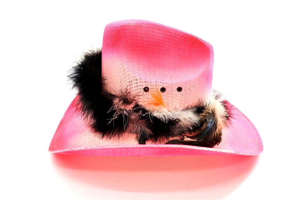 РОЗОВЫЙ WESTERN EXPRESS женщины ковбой шляпа с перьями размер 7 1/8  - Изображение 2 из 4