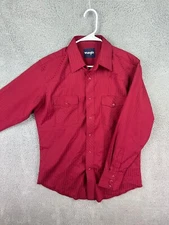 Wrangler Shirt Men’s Size Medium Red Thread Western Red Pearl Snap Cowboy Cut
