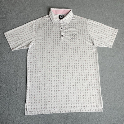 IBIS Interclub Club FootJoy FJ Polo Shirt Mens M White AOP Flag Golf Bottles