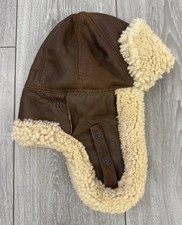 Real Sheepskin Hat Shearing Leather Bomber Trapper Hunting Wool Lining Very Warm