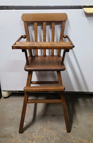 Antique Vintage 26" Tall High Chair Oak Wood Child Baby Overhead Swing Tray Rare