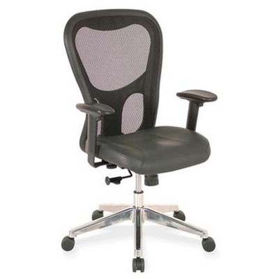 Lorell Mid Back Executive Chair - Leather Black Seat - Back - Aluminum - 24.9'' X