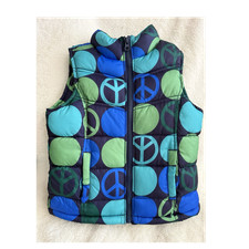 Old Navy Unisex Kids Puffer Vest Small Peace Sign Blue Green Navy Full Zip