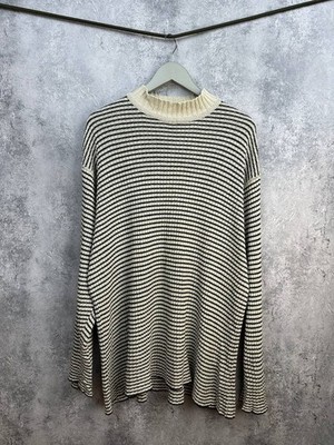 Joseph Homme Tricot Leinen Seide Vintage Strick Pullover Beige Schwarz Streif...