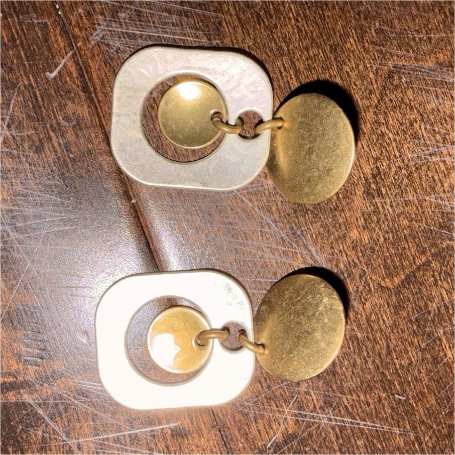 Marjorie Baer Gold Silver Metal Asymmetrical Dangle Earrings Butterfly Closure