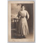 Antique Victorian Edwardian Postcard Photo Portrait Young Woman Lady Dress Chair