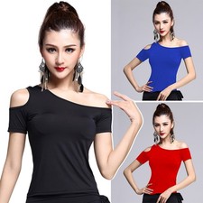 Latin Dance Costume Off Shoulder T-Shirt Women Dance Costumes Short-Sleeved Tops