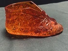 Fenton Amberina Daisy & Button Baby Shoe Bootie Orange Glass
