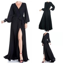 Meghan Los Angeles Venus Maxi Dress Small Black Crepe Faux Wrap Special Occasion