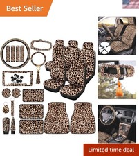 26-piece Leopard Print Car Accessories Set Seat Covers Steering Wheel Cover...