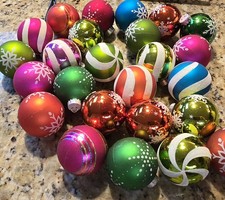 2 - Dozen Or 24 - 2 " Christmas Hanging Ornaments Assorted Small Plastic Shiny