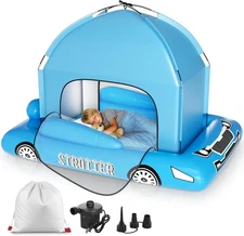 Foldable Portable Inflatable Toddler Travel Bed with Tent Safety Bumper Blue