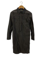 GUCCI Long Sleeve Dress 36 in Grey Cotton with Leather Collar, Style 333216