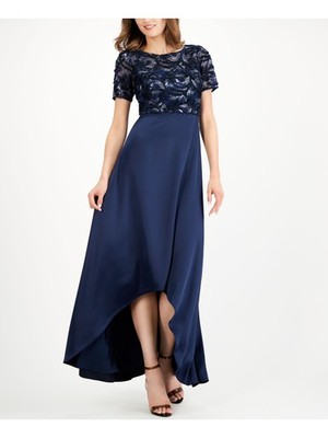 ADRIANNA PAPELL Womens Navy Short Sleeve Maxi Formal Hi-Lo Dress 2