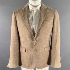 RALPH LAUREN Size 38 Tan Brown Herringbone Linen Notch Lapel Sport Coat
