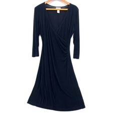 Chicos Travelers Faux Wrap Stretchy No Wrinkle Fit & Flare Casual Dress Sz 1/SM