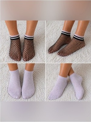 Mixit Anklet Socks 2-Pack | Black Fishnet + Light Purple Shimmer