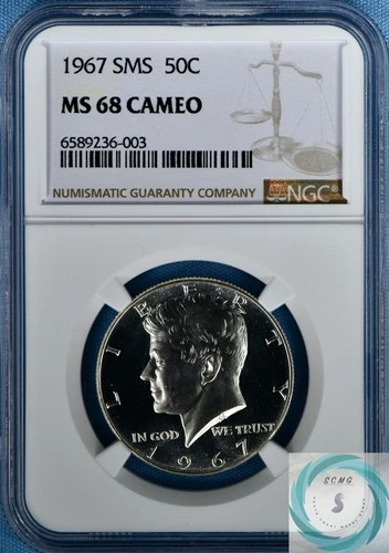 1967 SMS Kennedy Half Dollar NGC MS 68 CAMEO - Ultra Clean & Frosty!!!