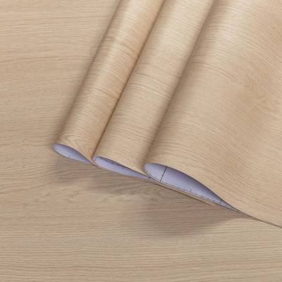 Beige Oak Peel and Stick Faux Wood Wallpaper for Counters and Decor