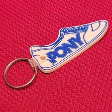 PONY Shoe Sneaker Keychain Hang Tag key chain charm key fob nos VTG 80s blue
