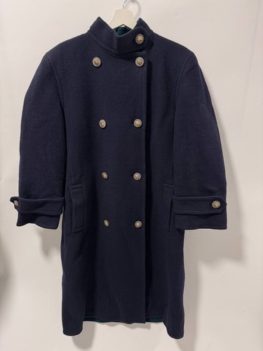 Akris, AKRIS Cappotto Doppiopetto Donna Vintage 100% Lana Blu Navy EU 38 Svizzero
