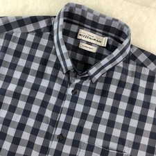 Mizzen and Main Mens XL Blue Gingham Trim Fit Performance Button Down Shirt