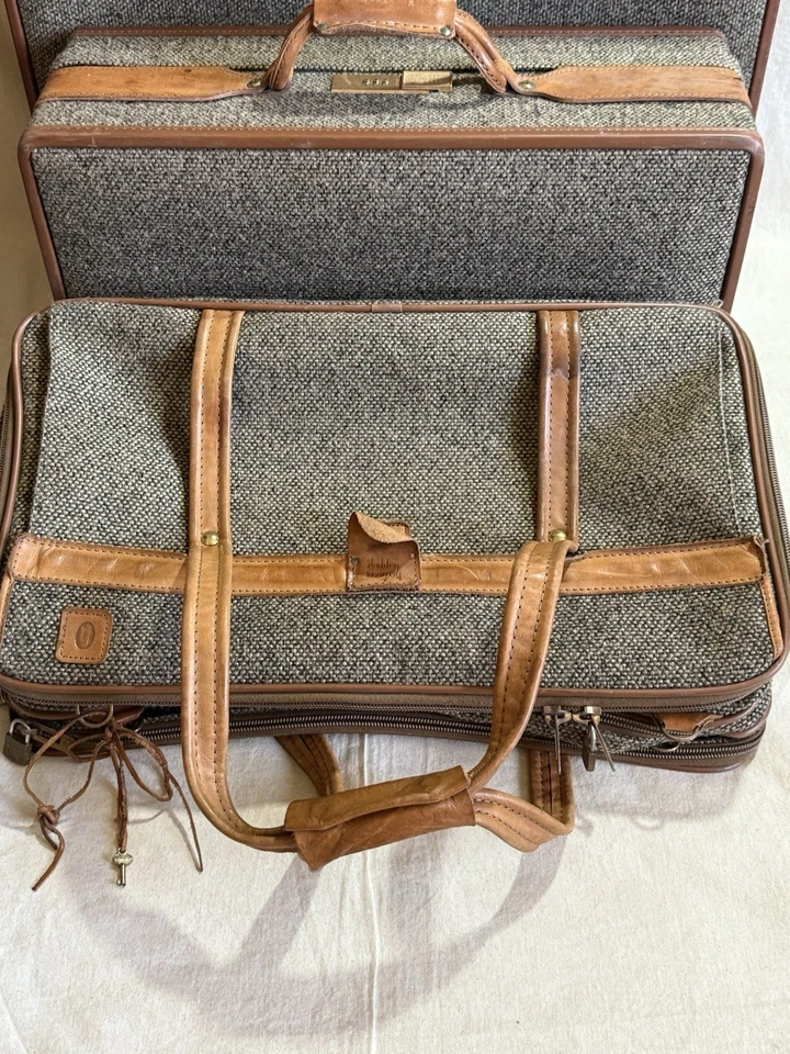 复古 Hartmann 皮革腰带粗花呢行李箱行李箱豪华 3 件套。 — 第 3/4 张图片